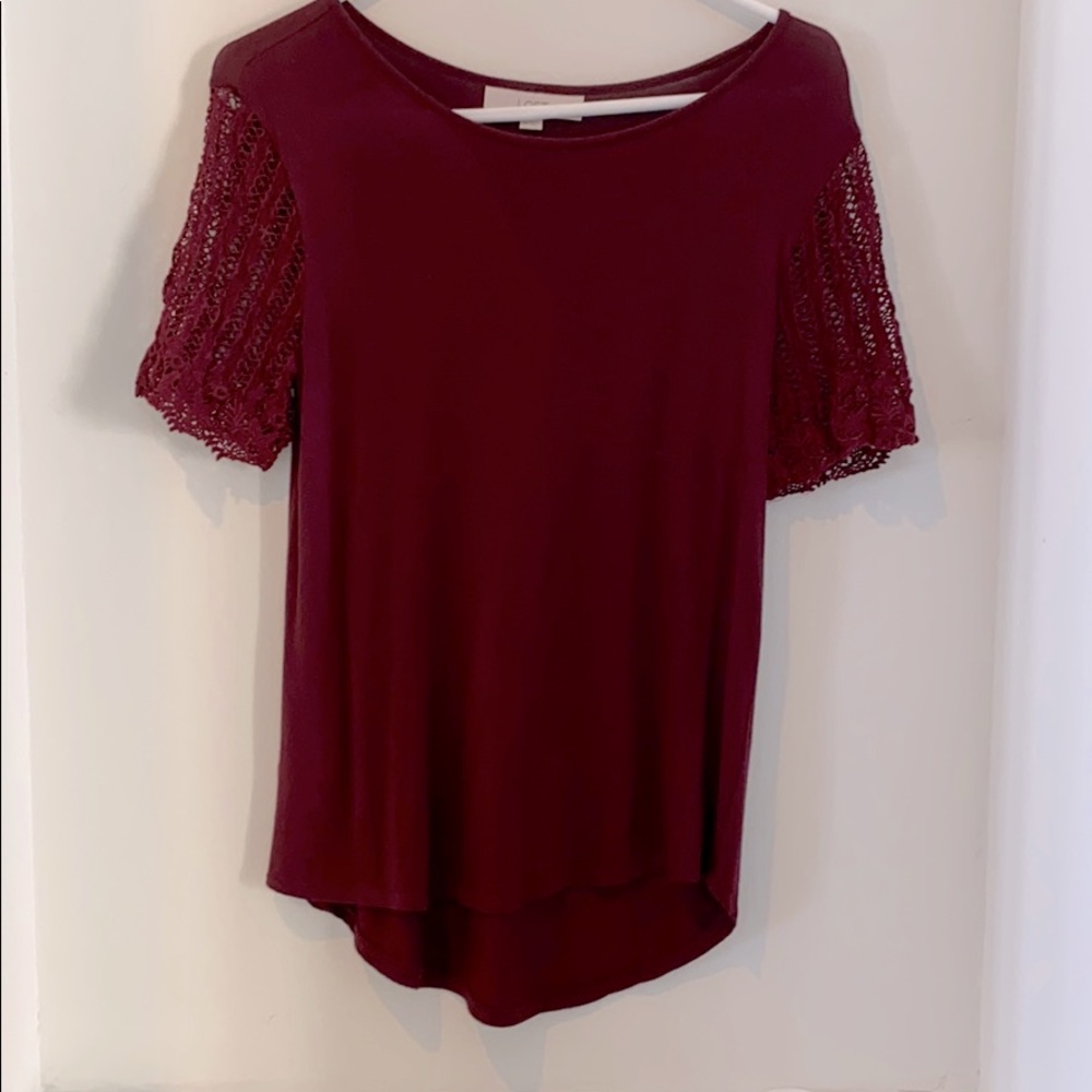 Ann Taylor Loft Maroon Lace Sleeve Shirt